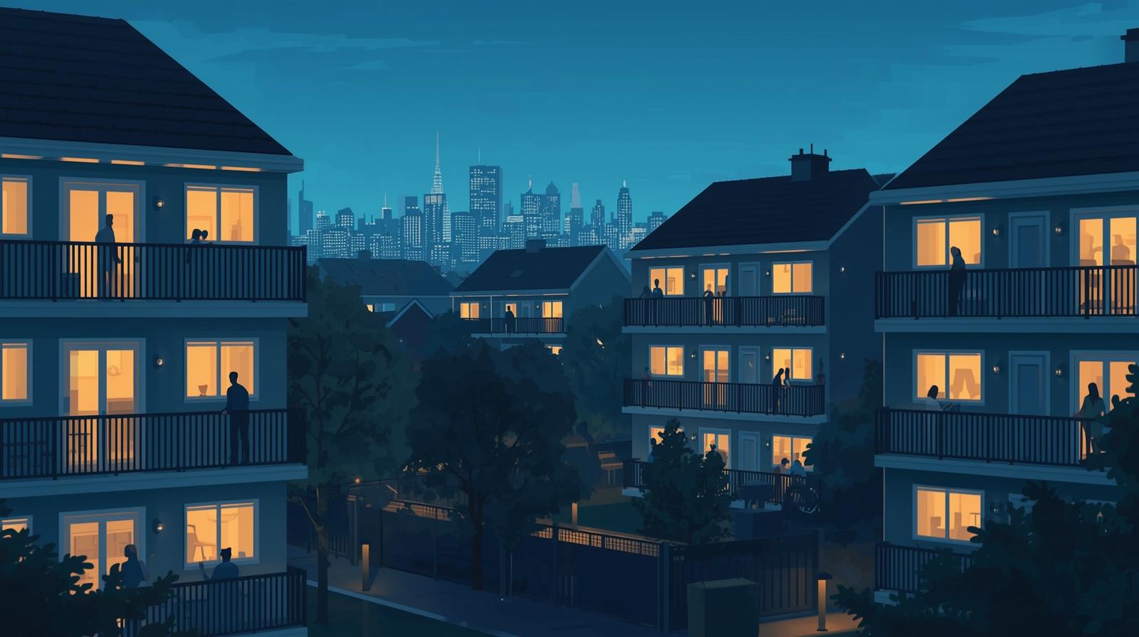 Community neighborhood at night