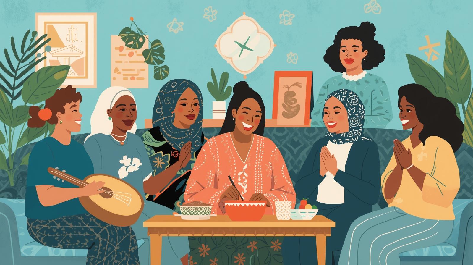 Diverse people from different cultures and religions connecting through shared experiences