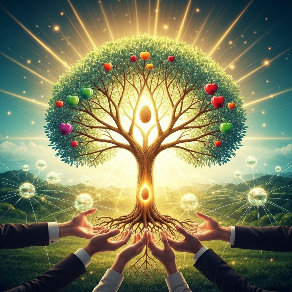 Investment vision metaphor - seed growing into prosperous tree of opportunity and growth